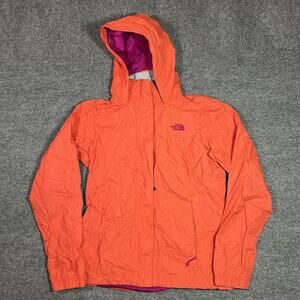 The North Face HyVent Jacket Womens Medium Orange Hooded Waterproof Rain